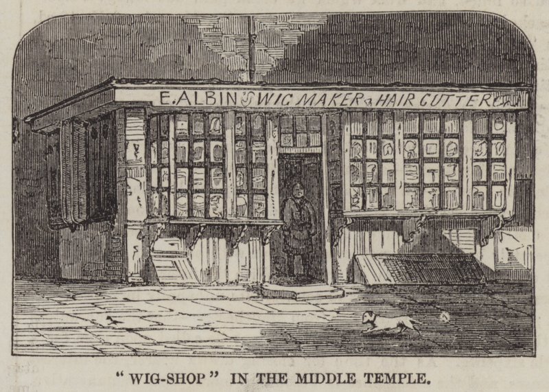 "Wig-Shop" i Middle Temple (gravering) av English School