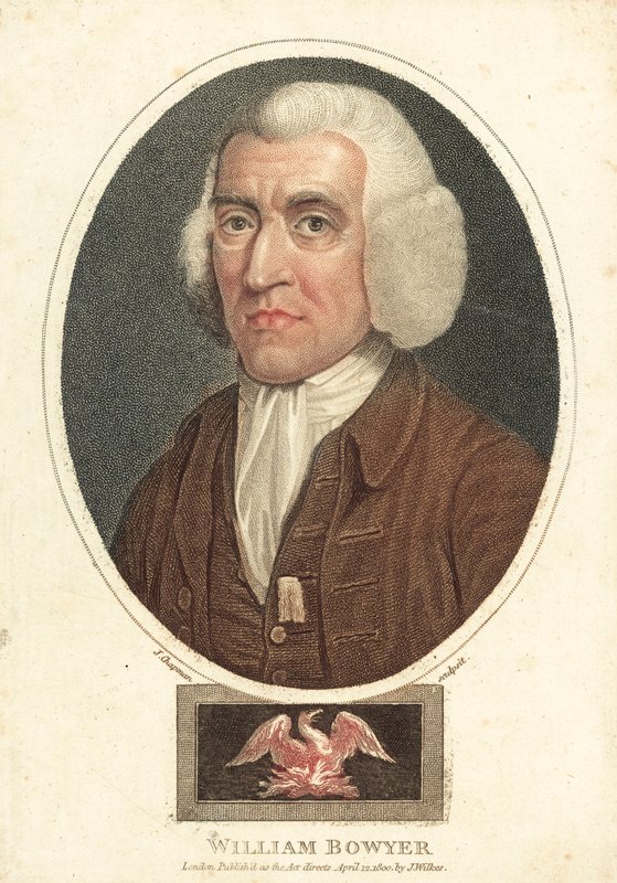 William Bowyer , engelsk skriver og redaktør (farget gravering) av English School