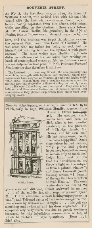 William Hazlitt og 6 Frith Street av English School