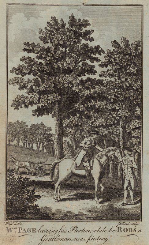 William Page forlater Phoeton mens han raner en gentleman i nærheten av Putney av English School