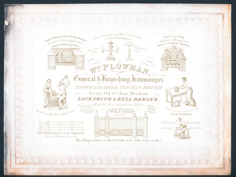 William Plowman, general- og møbleringsmeder, handelskort av English School