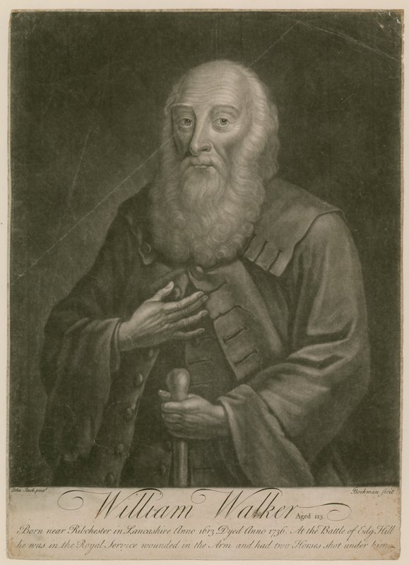 William Walker, 123 år gammel, født i 1613, død 1736 av English School