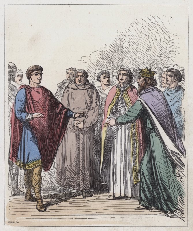 William av Normandie og Edward Bekjenneren (farget gravering) av English School