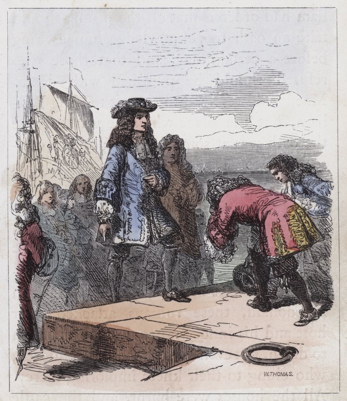 William av Orange lander ved Torbay (farget gravering) av English School