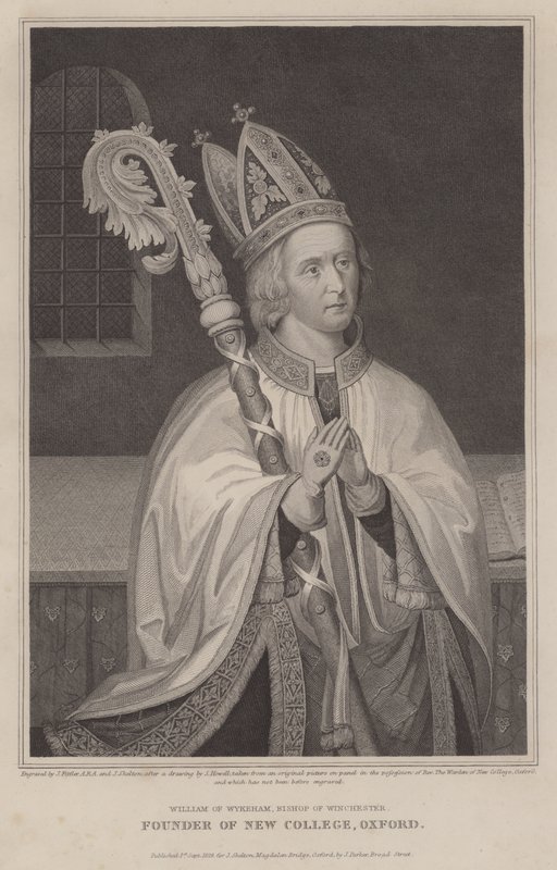 William av Wykeham, biskop av Winchester, grunnlegger av New College, Oxford (gravering) av English School