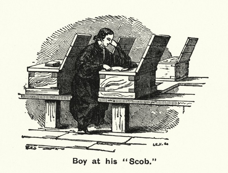 Winchester College: Gutt ved sin "Scob" (gravering) av English School