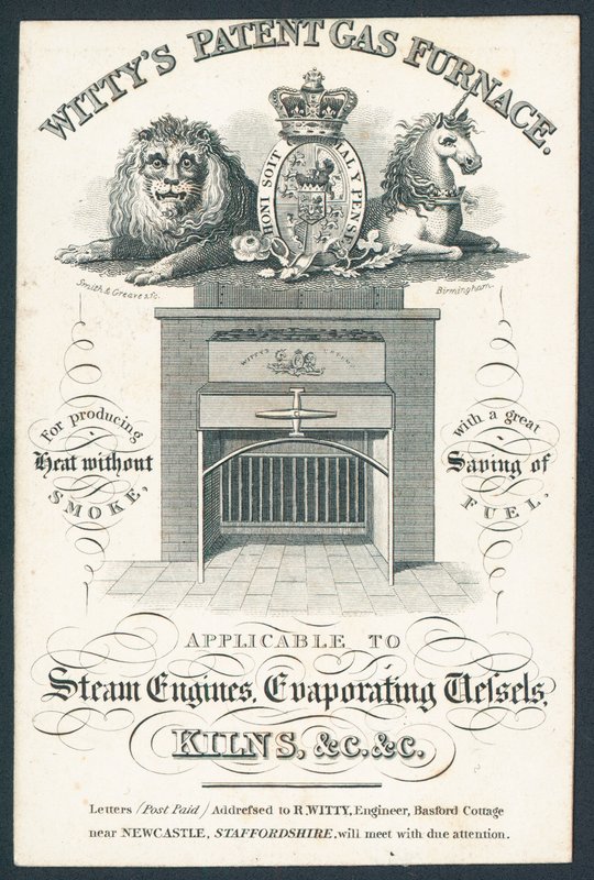 Wittys Patent Gas Furnace, handelskort av English School