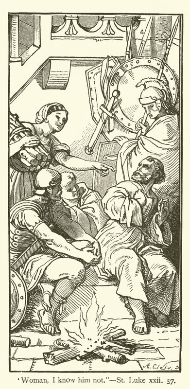"Kvinne, jeg kjenner ham ikke", St Luke, xxii, 57 (gravering) av English School