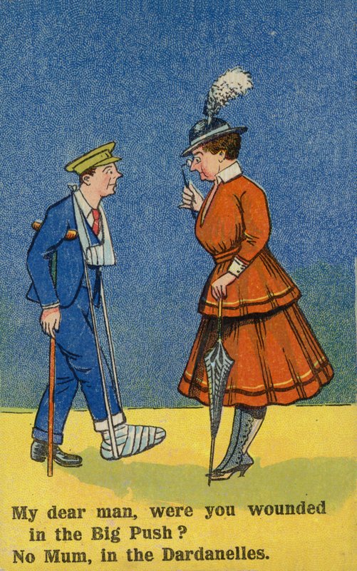 Kvinne som tar seg av en såret soldat (fargelitografi) av English School