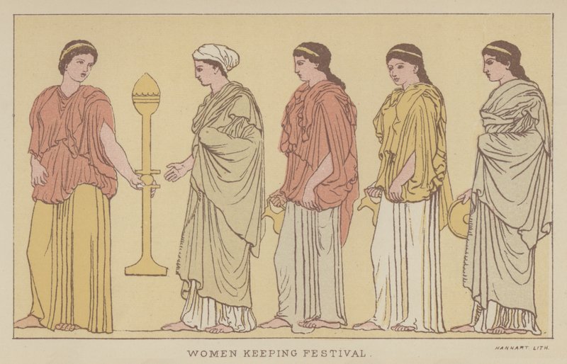 Kvinner holder festival (farge litho) av English School
