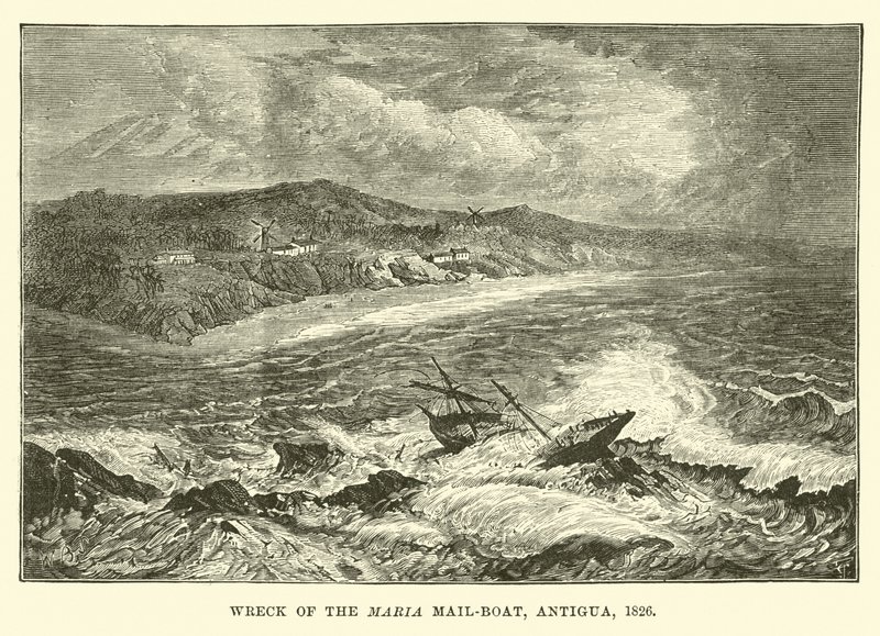 Vraket av Maria Mail-båten, Antigua, 1826 av English School