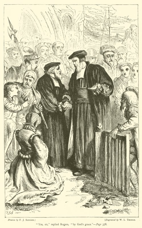 "Ja, sir," svarte Rogers, "ved Guds nåde" (gravering) av English School