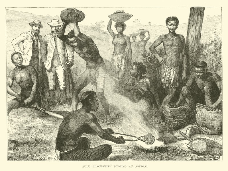 Zulu-smed som smir en Assegai av English School