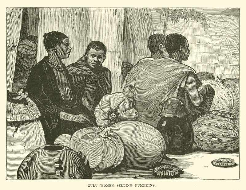 Zulu kvinner som selger gresskar av English School