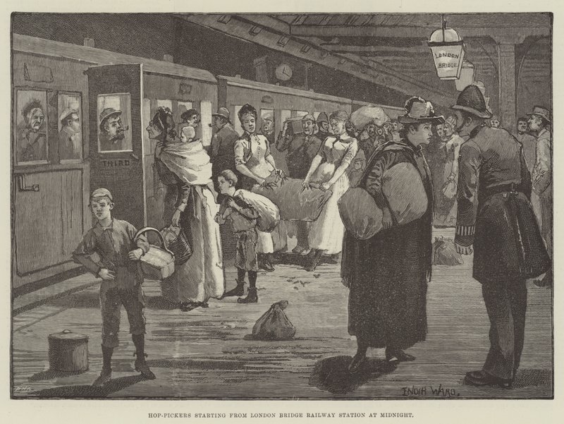Hoppplukkere som starter fra London Bridge Railway Station ved midnatt av Enoch Ward