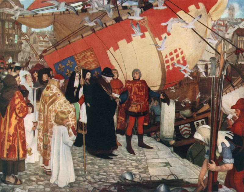 John og Sebastian Cabots avgang fra Bristol på deres første oppdagelsesreise, 1497 av Ernest Board