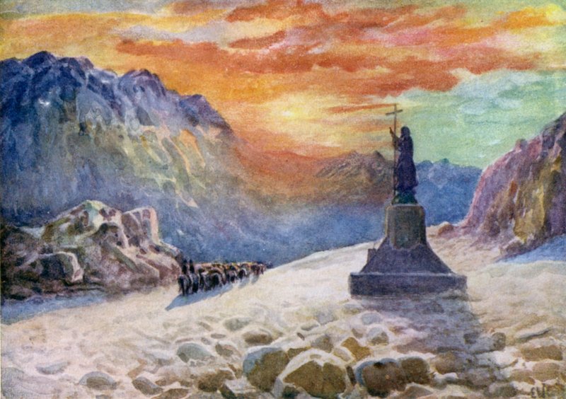 Statuen av Kristus på den argentinsk-chilianske grensen, soloppgang av Ernest William Christmas
