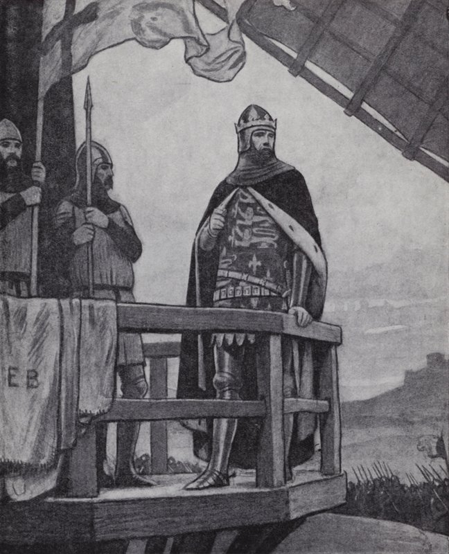 Kong Edward III i slaget ved Crecy, Frankrike, 26. august 1346 (litho) av Ernest (after) Board