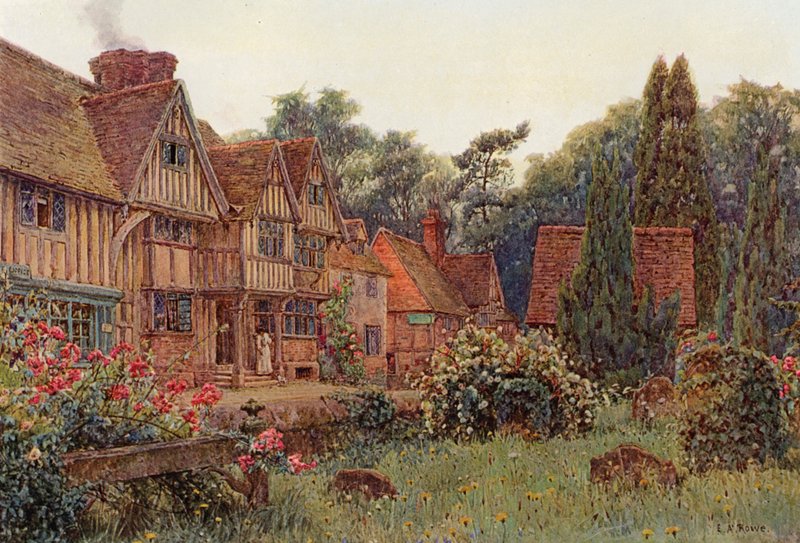 The Porch House i Chiddingstone, Kent (farge litho) av Ernest Arthur Rowe