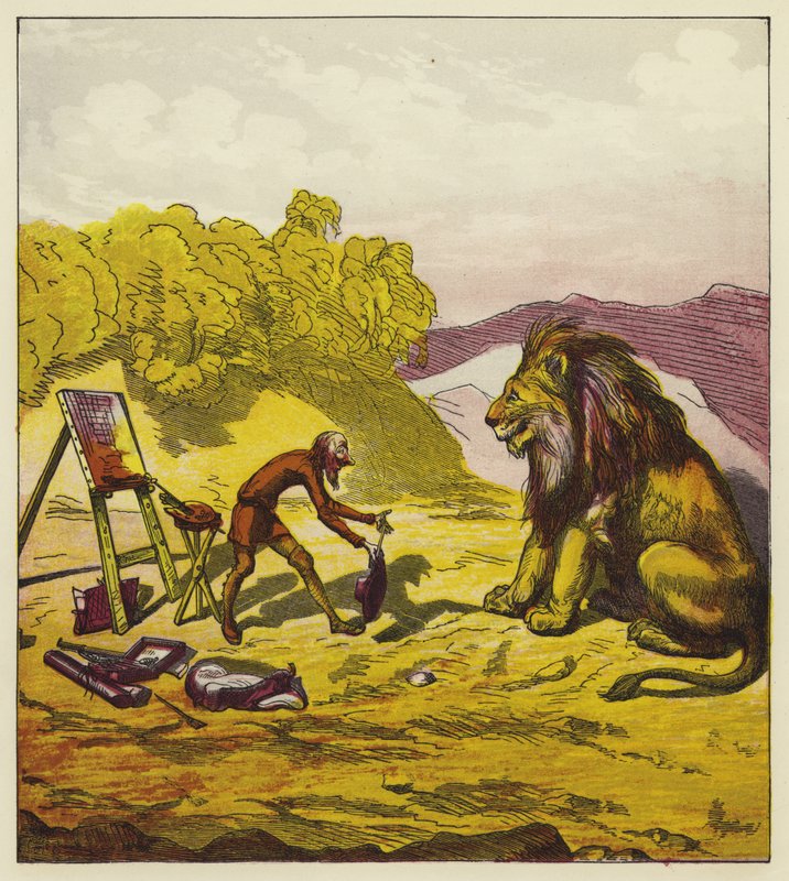 John Bolds møte med en løve av Ernest Henry Griset