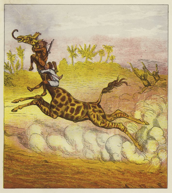 The Brothers Bold unnslipper gorillaene ved å ri på en sjiraff av Ernest Henry Griset