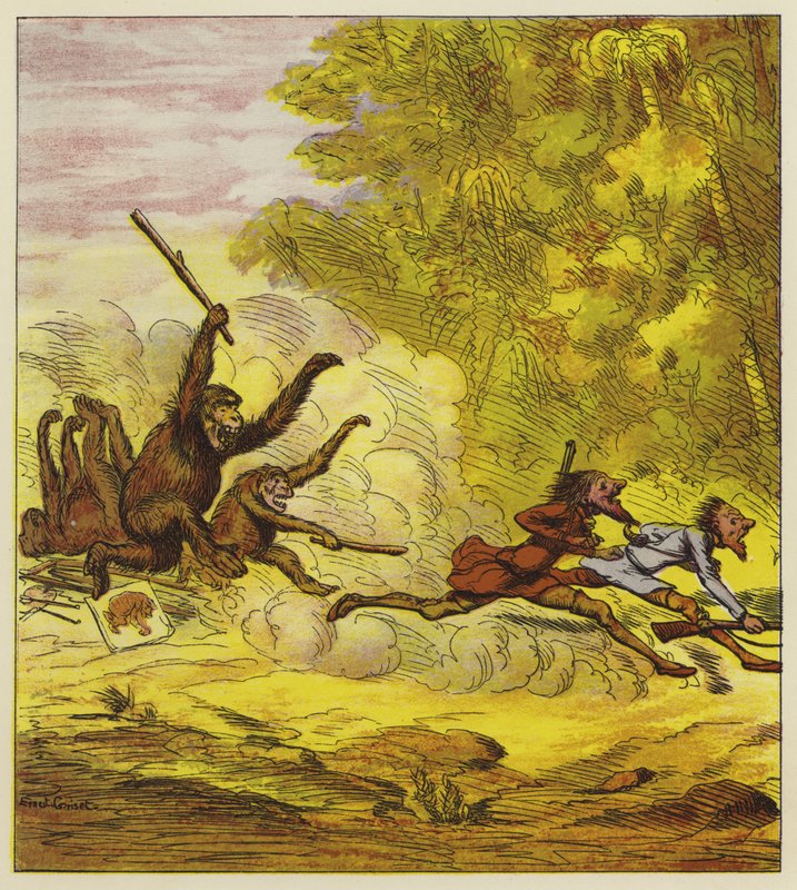 The Brothers Bold forfulgt av sinte gorillaer av Ernest Henry Griset