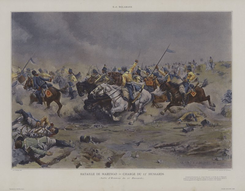 Bataille de Marengo - Charge du 12e Hussards (anklagen for de 12. husarene i slaget ved Marengo) av Ernest Jean Delahaye