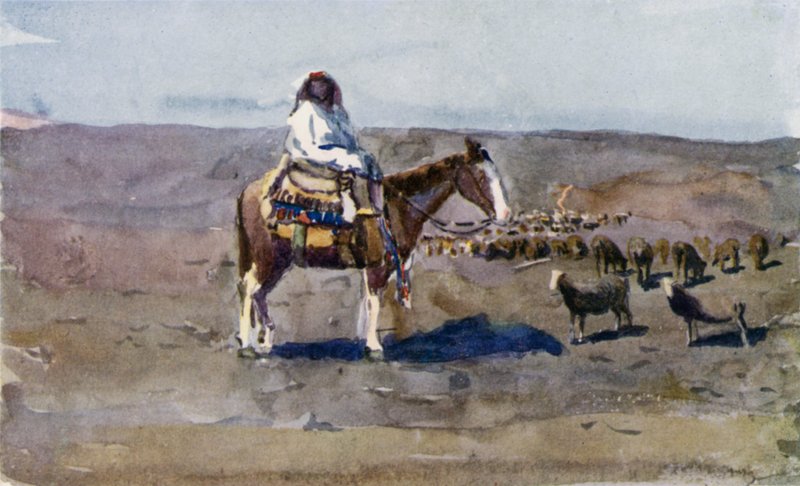 En typisk sørargentinsk Gaucho-jente satt på caballoen sin av Ernest William Christmas