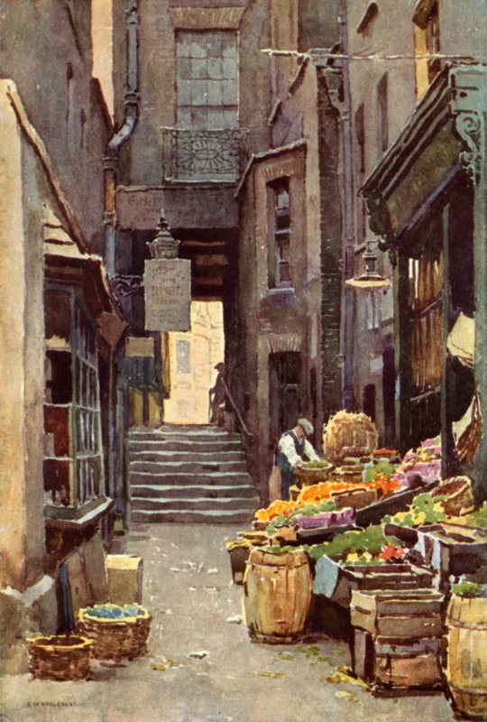 En Adelphi By-Way (farge litho) av Ernest William Haslehust