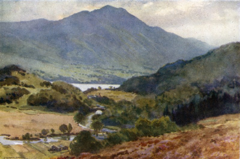 Ben Venue og Loch Achray, Trossachs (farge litho) av Ernest William Haslehust