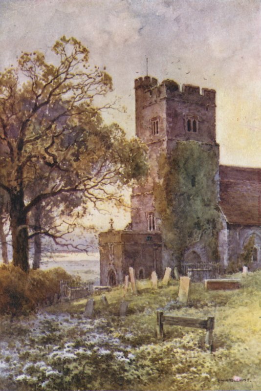 Chalk Church (farge litho) av Ernest William Haslehust