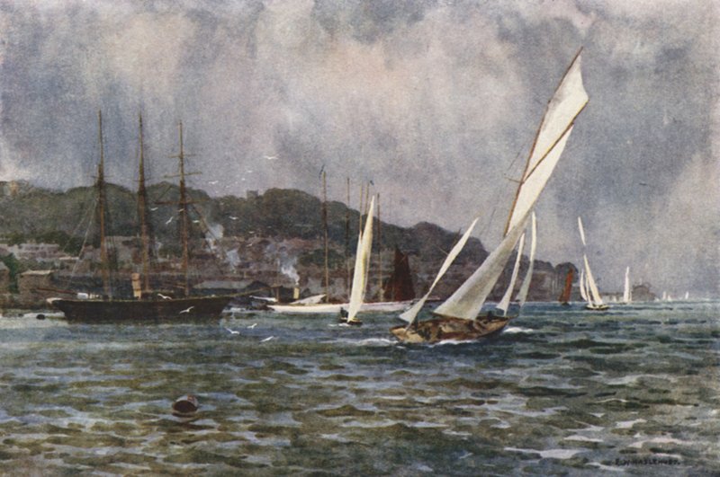 Cowes (farge litho) av Ernest William Haslehust