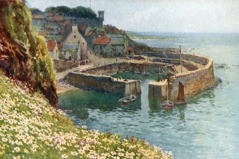 Crail Harbor (farge litho) av Ernest William Haslehust