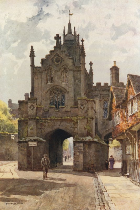 East Gate, Warwick (farge litho) av Ernest William Haslehust