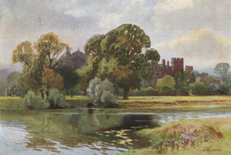 Eton College fra Windsor (farge litho) av Ernest William Haslehust