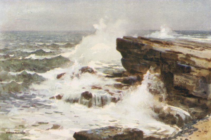 Filey Brigg (farge litho) av Ernest William Haslehust