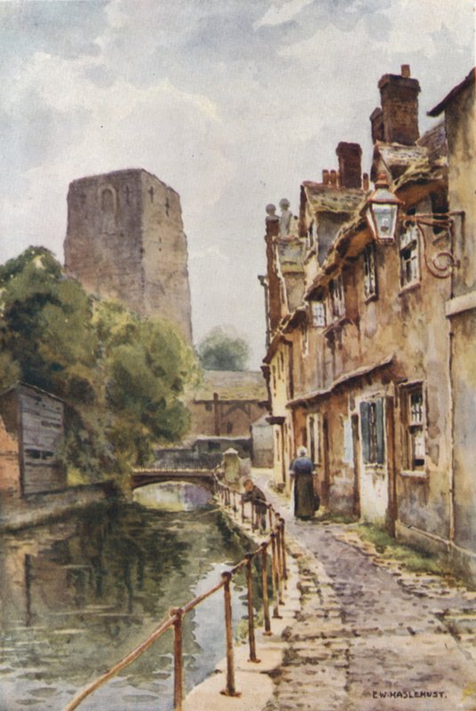 Fisher Row and Remains of Oxford Castle (farge litho) av Ernest William Haslehust