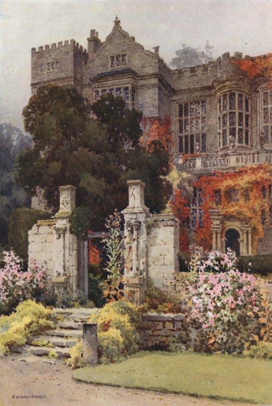 Fountains Hall (farge litho) av Ernest William Haslehust