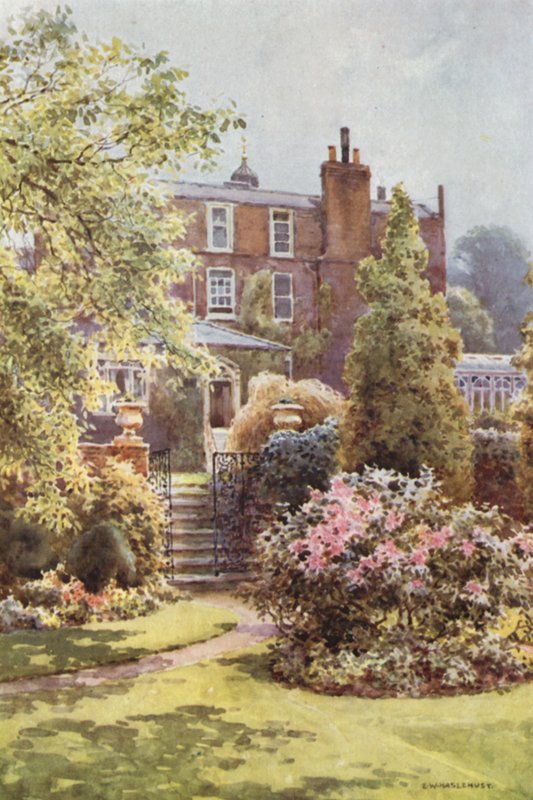 Gadshill Place from the Gardens (farge litho) av Ernest William Haslehust