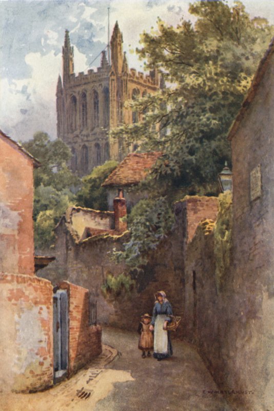 Gwynne Street fra stedet til Nell Gwynnes fødested (farge litho) av Ernest William Haslehust