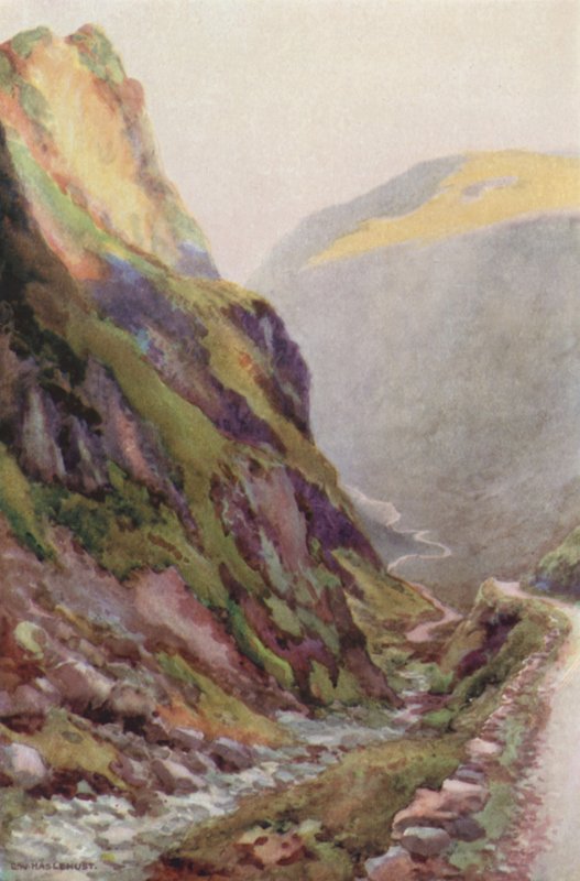 Honister Pass Dawn (farge litho) av Ernest William Haslehust