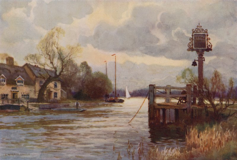 Horning Ferry (farge litho) av Ernest William Haslehust