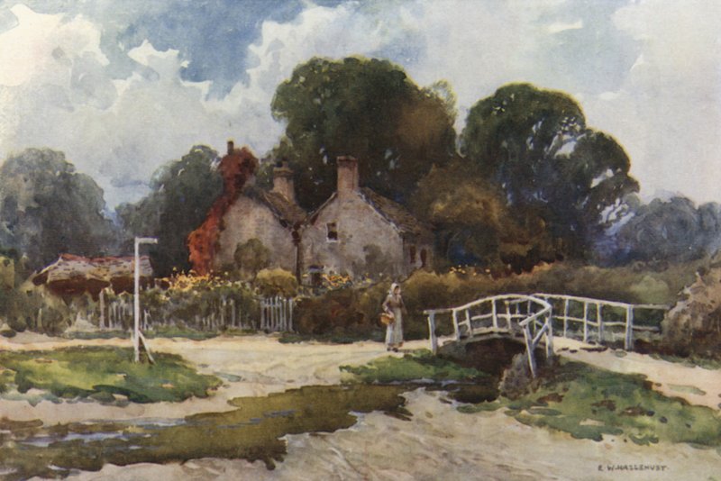 I Brockenhurst Village (farge litho) av Ernest William Haslehust