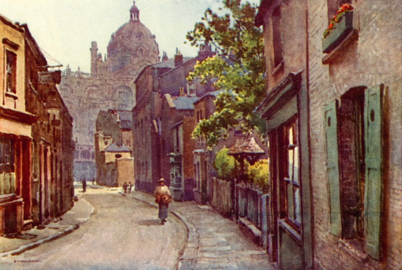 Lancelot Place, Knightsbridge (farge litho) av Ernest William Haslehust