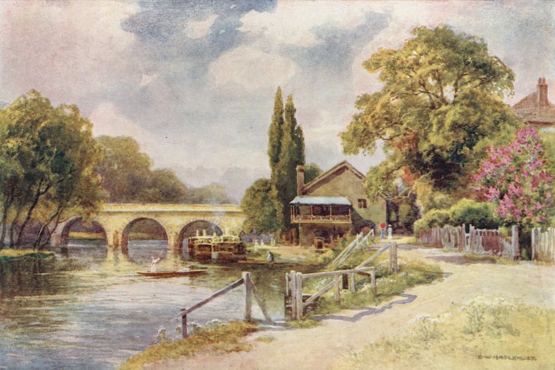 Maidenhead Bridge (farge litho) av Ernest William Haslehust