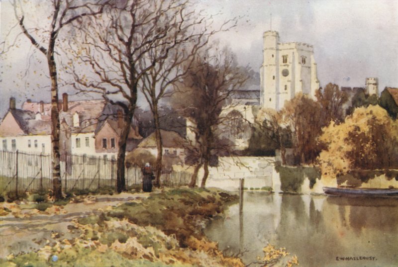 Maidstone, All Saints' Church og Palace (farge litho) av Ernest William Haslehust