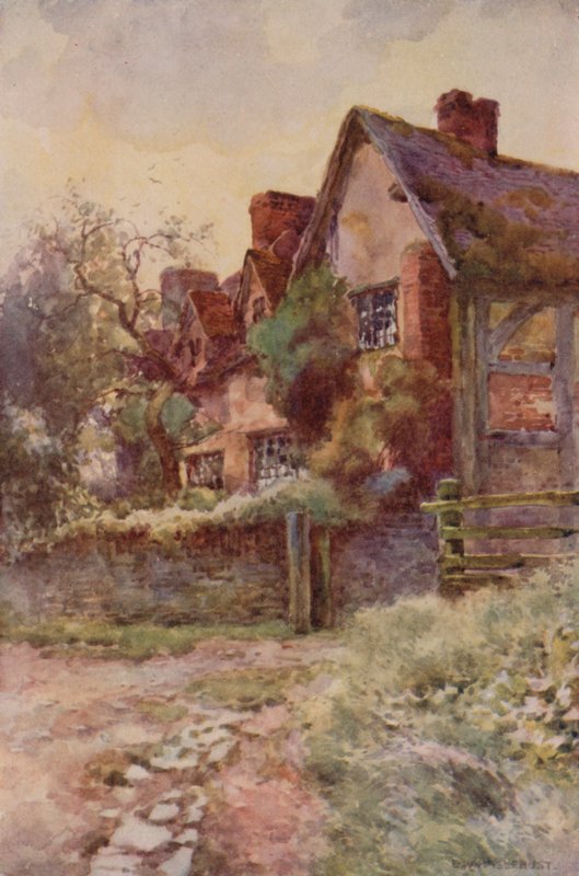Mary Ardens hus, Stratford-on-Avon (farge litho) av Ernest William Haslehust