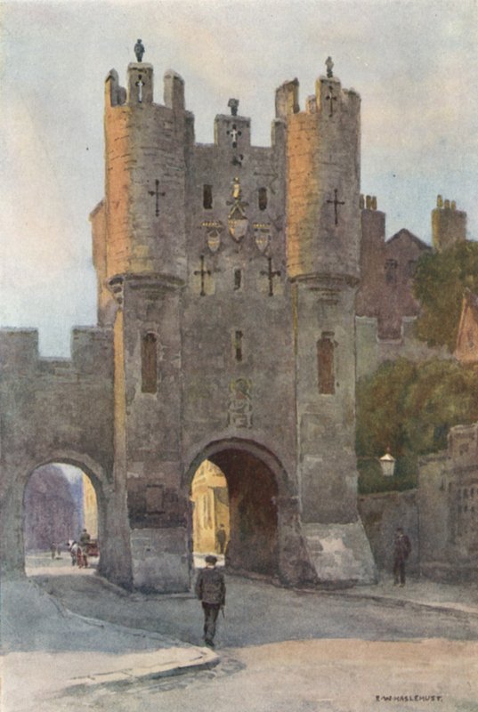 Micklegate Bar (farge litho) av Ernest William Haslehust