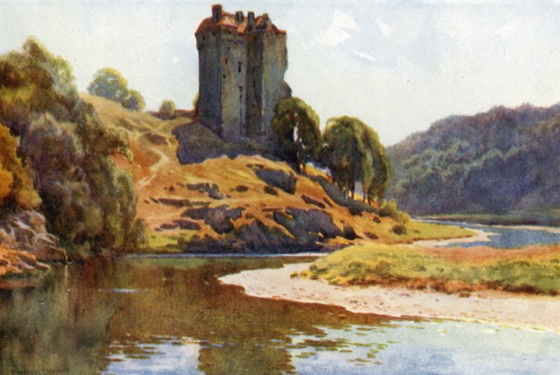 Neidpath Castle (farge litho) av Ernest William Haslehust