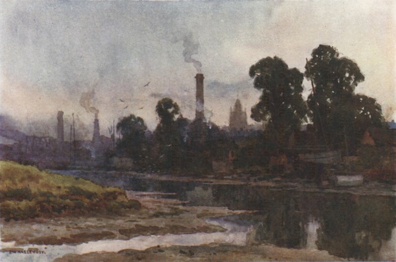Newport fra Medina (farge litho) av Ernest William Haslehust
